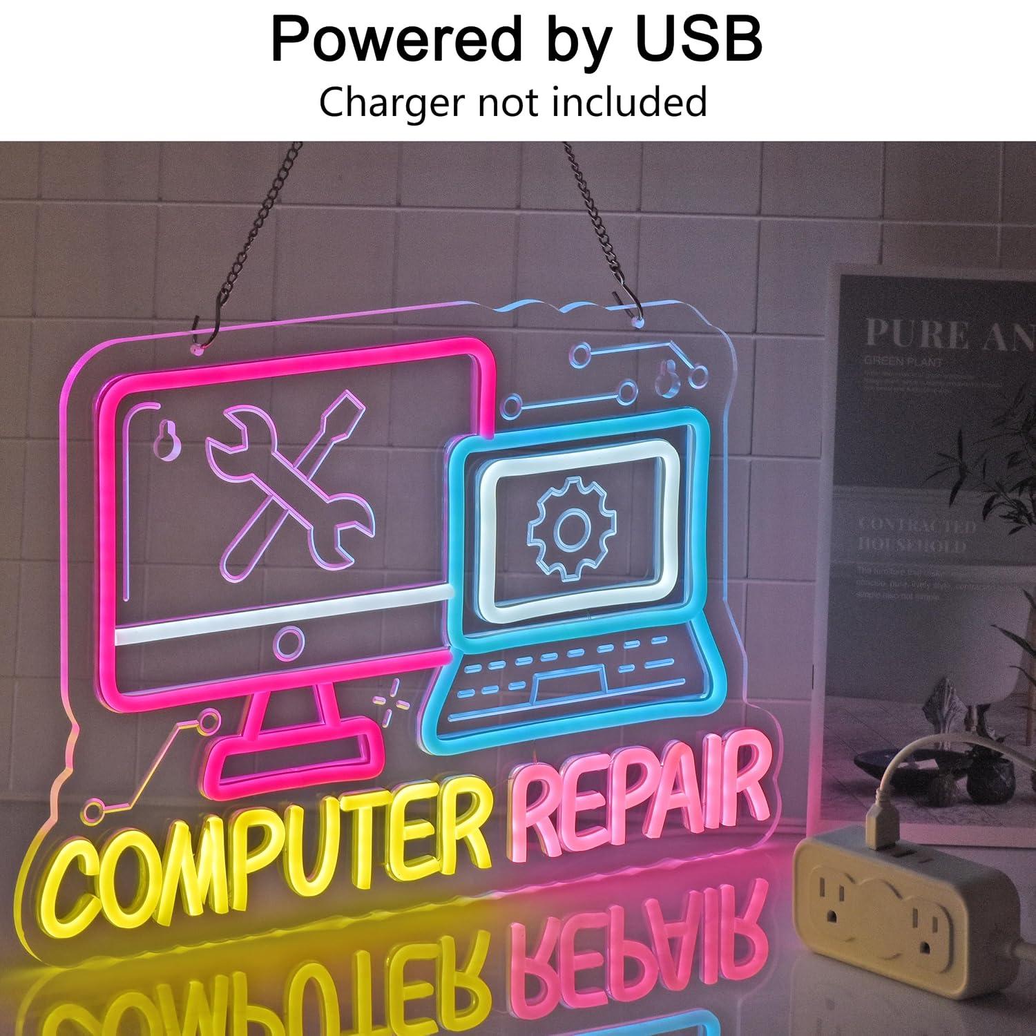 컴퓨터 수리 네온사인 USB 디밍 가능 LED 조명 전 - Electronics Repair Store 리뷰 및 가격